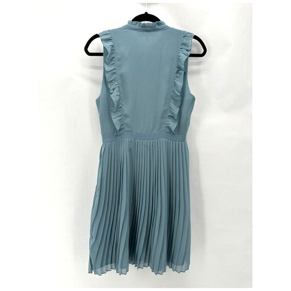 Cupcakes & Cashmere Hastings Ruffle Dress Womens 4 Fit Flare Blue Pleated Dainty - Picture 8 of 12